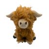 Front view of the Ancol Heritage Highland Cow dog toy in soft brown plush fur – EdenWave