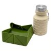 Cocopup London khaki foldable silicone dog bowl of water beside Cocopup nude 500 ml collapsible silicone water bottle