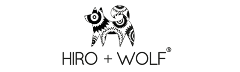 Hiro + Wolf official logo – black line illustration of a dog standing on a cat