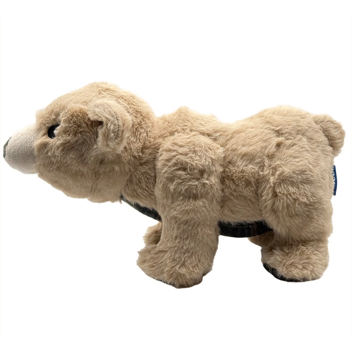 AN-DOG-0003_Tartan Bear_side copy Side view of The Heritage Collection Tartan Bear dog toy, soft plush with multiple textures and squeaker, 29cm, designed for cuddling and gentle play.