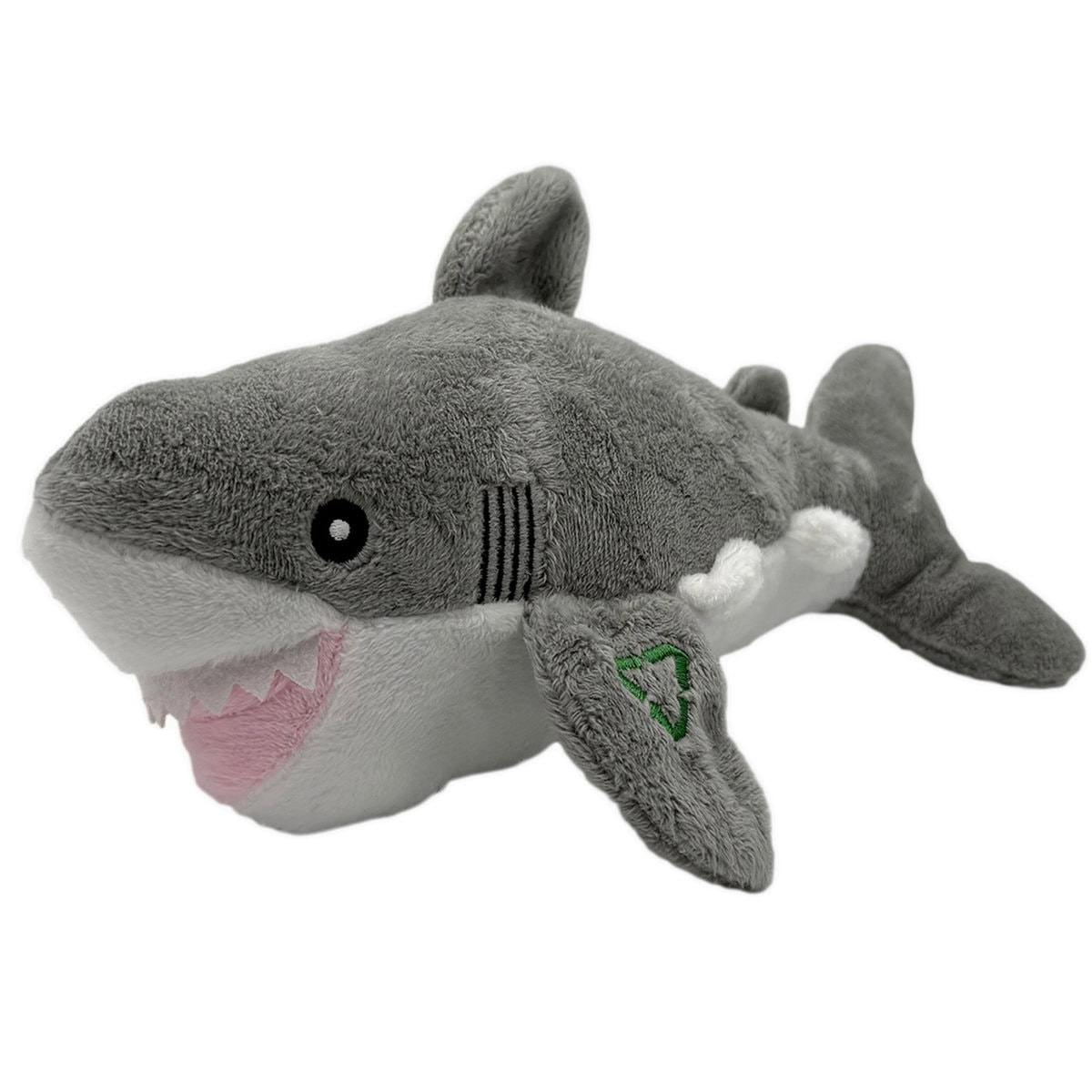 AN-DOG-0005_Shark copy The Made From Shark Cuddler dog toy, 33cm soft plush made with 100% recycled materials, featuring a squeaker for comfort and gentle play.