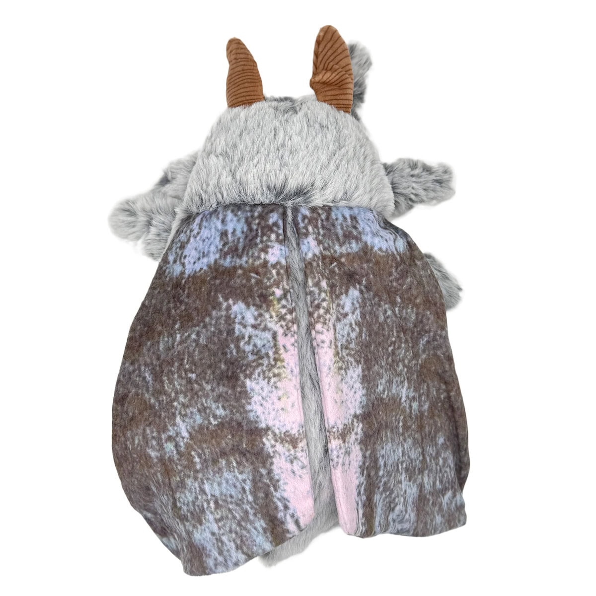 AN-DOG-0008-GRY copy Ancol Cuddle Fluffy Moths Grey plush dog toy with patterned wings, shown from the back against a white background.