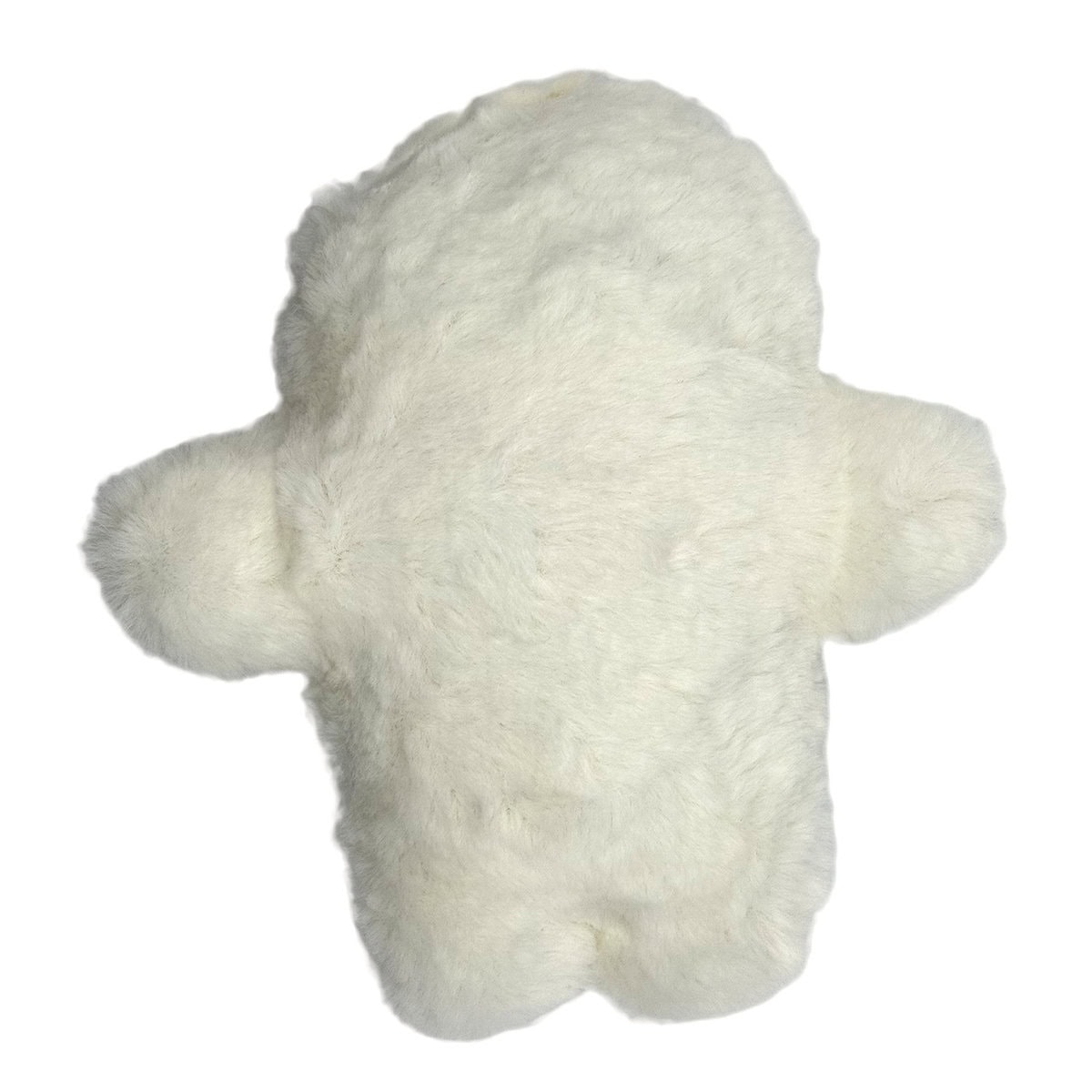 WW-DOG-0001-Mummy_Back copy Back view of the WufWuf Mummy Crinkle Plush Dog Toy, fluffy white plush fabric with rounded shape, shown on a white background.