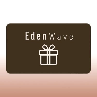 EdenWave Logo Gift Card-V1 copy EdenWave gift card — dark brown card, light-beige logo and gift icon on a soft pink-beige gradient
