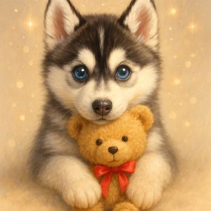 Cute Pomsky puppy with a gentle smile — welcoming you to Momo’s Club by EdenWave.