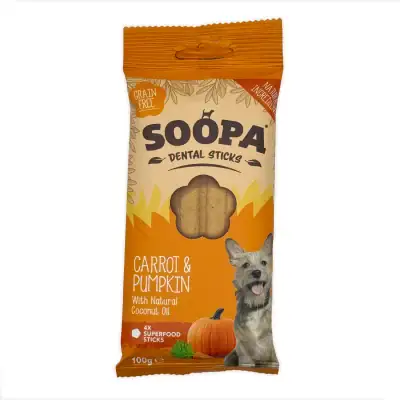 SOOPA Carrot & Pumpkin Dental Sticks front package – grain-free dog treats