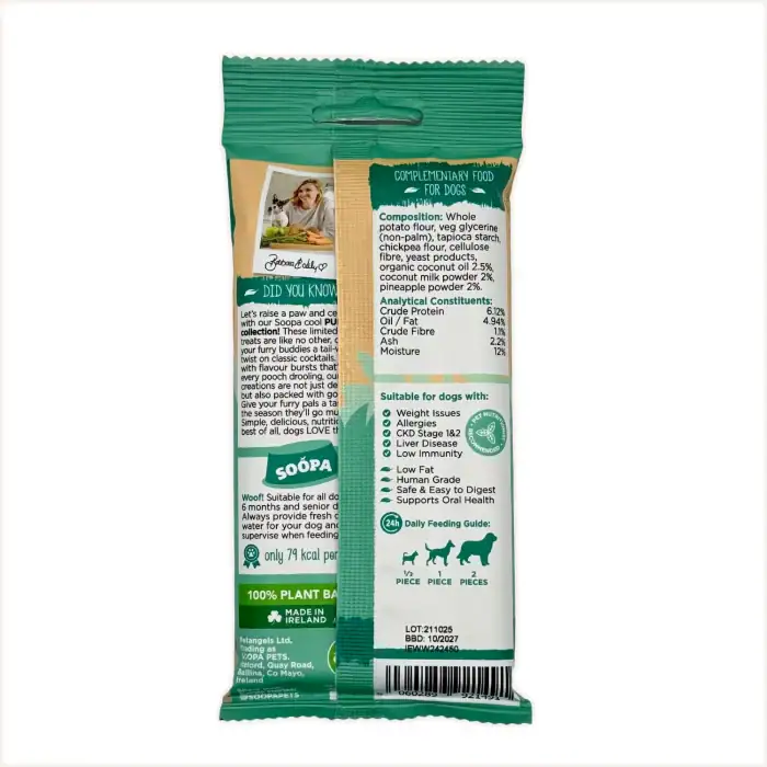SOOPA Paw-ña Colada Dental Sticks back package – ingredients and nutritional information