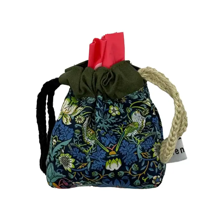 Handmade dog poo bag holder in green Liberty Tana Lawn by EdenWave – front view with poo bag roll inside
