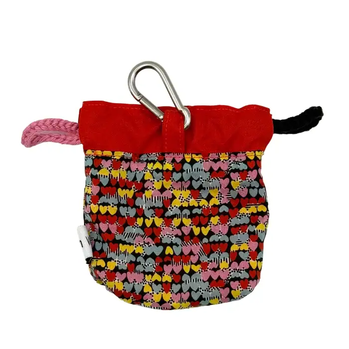 Handmade dog poo bag holder in red Liberty Tana Lawn by EdenWave – back view showing red lining