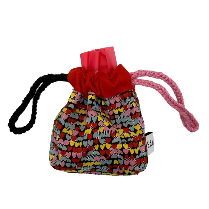 Handmade dog poo bag holder in red Liberty Tana Lawn by EdenWave – front view with poo bag roll inside